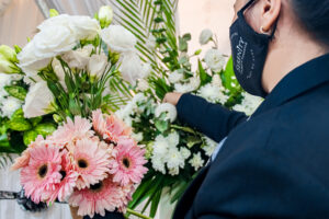 Floral arrangements at a funeral wake